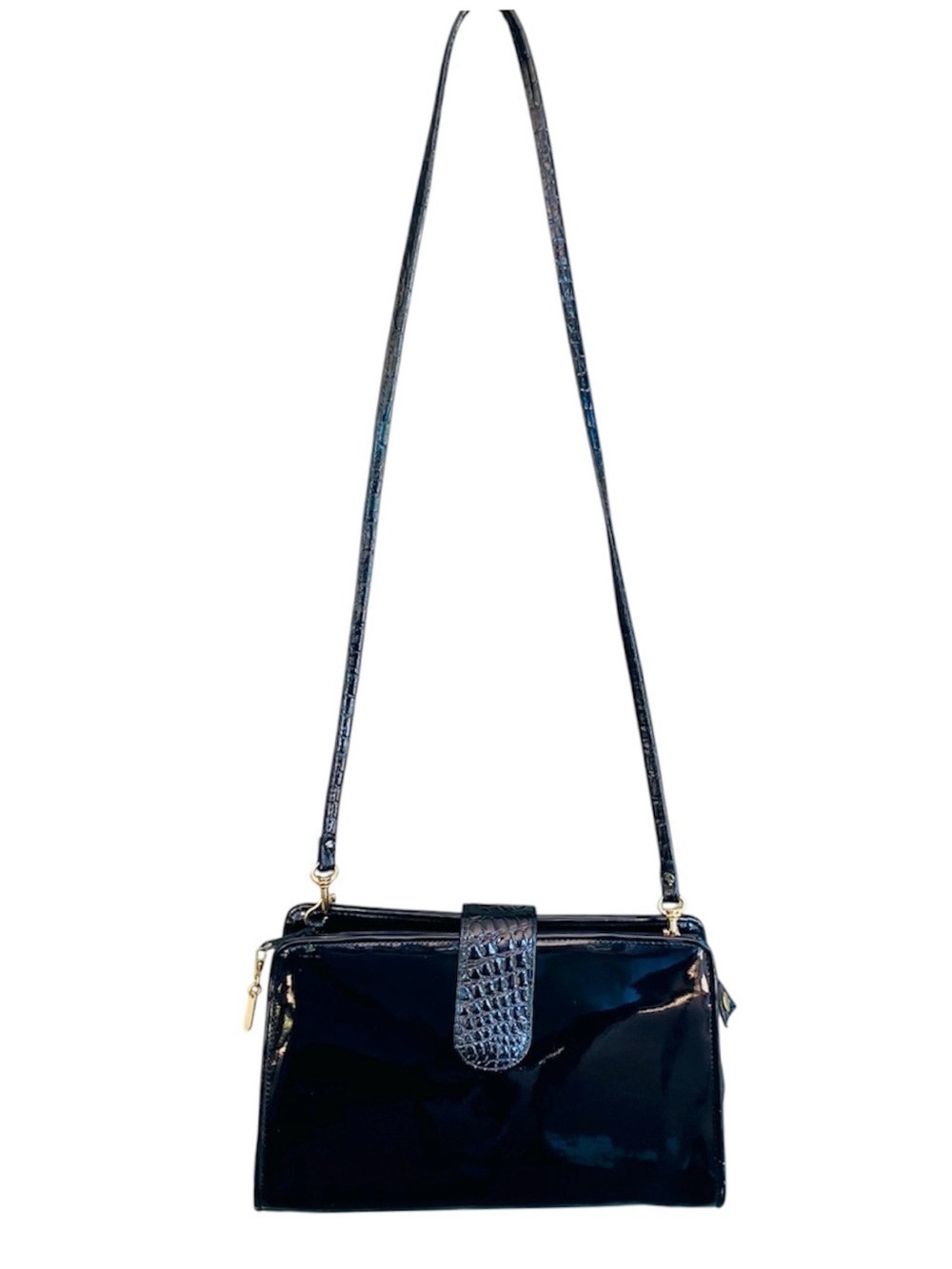 VANESSA Vintage Bag Shoulder Crossbody Clutch Black Patent Leather